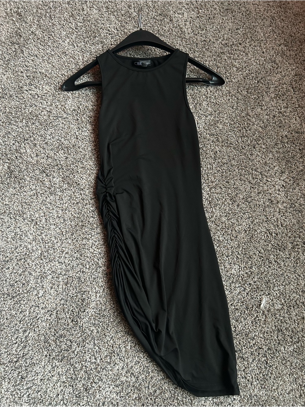 CBR Black Asymmetrical Ruched-Side Sleeveless Dress